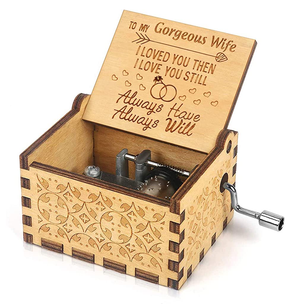 PATPAT Music Box to My Gorgeous Wife Hand Crank Wooden Musical Boxes, Antique Engraved Musical Toys for Wife - Gifts for Wife, AnniversayBirthday/Christmas/Valentine's Day PATPAT Music Box to My Gorgeous Wife Hand Crank Wooden Musical Boxes, Antique Engraved Musical Toys for Wife - Gifts for Wife, AnniversayBirthday/Christmas/Valentine's Day